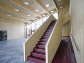 Lots of wood: View of the interior of the new two-story connecting wing