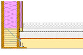 Detail of ceiling connection to girder with cantilevered parapet