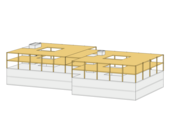 Visualization of a two-story addition to the existing floor plan. Columns, slabs, finished