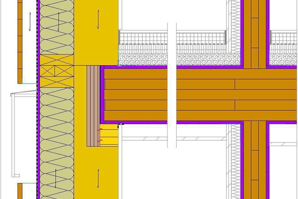 Floor slab details (left: exterior wall with facade connection) and (right: interior wall inside the building).