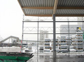 Steel column and wooden truss